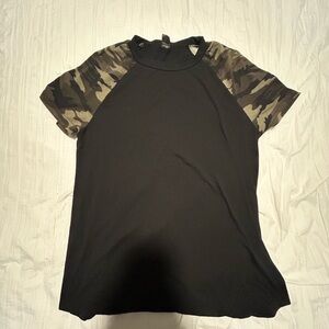 Black T-Shirt with Camo Sleeves